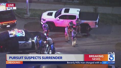 High-speed pursuit suspects surrender after barricade in Los Angeles County